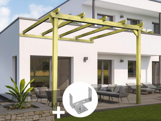 Pergola adossée en bois massif saint-denis 420 x 300 cm + 2 supports surélevés
