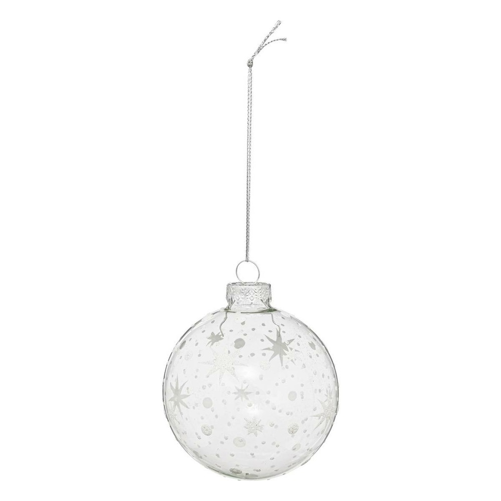 Boule de noël argenté avec flocons en verre 80mm