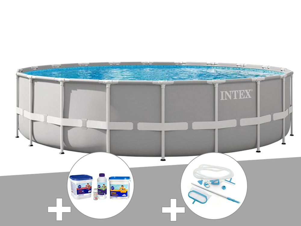 Kit piscine tubulaire prism frame ronde 6,10 x 1,32 m + kit d'entretien + kit d
