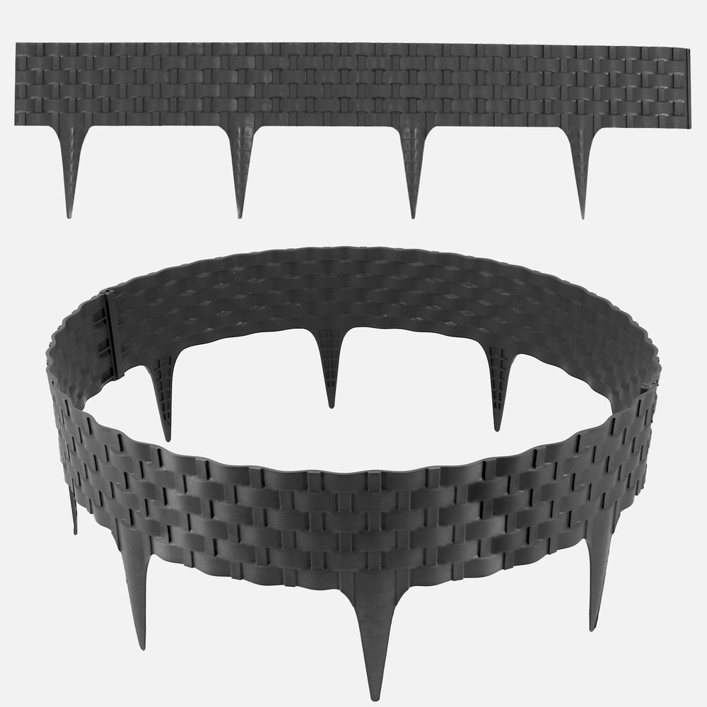 Bordure de jardin aspect rotin anthracite 4x80 cm – clôture de pelouse en plastique modulable