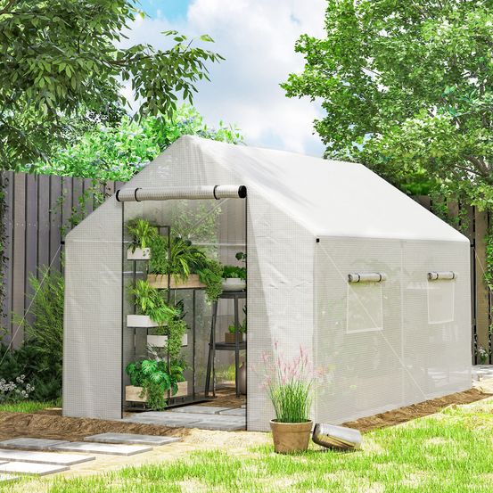 Serre tunnel polyéthylène acier galvanisé 3 x 2 x 2 m blanche jardin potager protection uv - comfortxl outdoor living