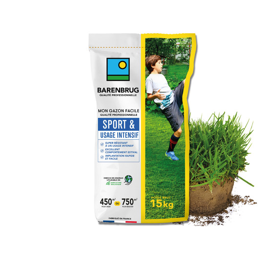 Barenbrug - gazon sport & usage intensif - super résistant - excellent comportement estival - implantation rapide et facile - 15kg