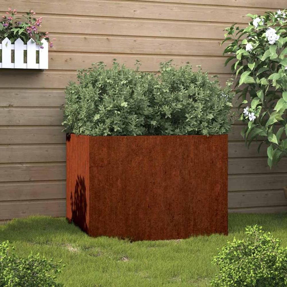 Jardinière rectangulaire acier corten pour plantes et fleurs 62x47x46 cm