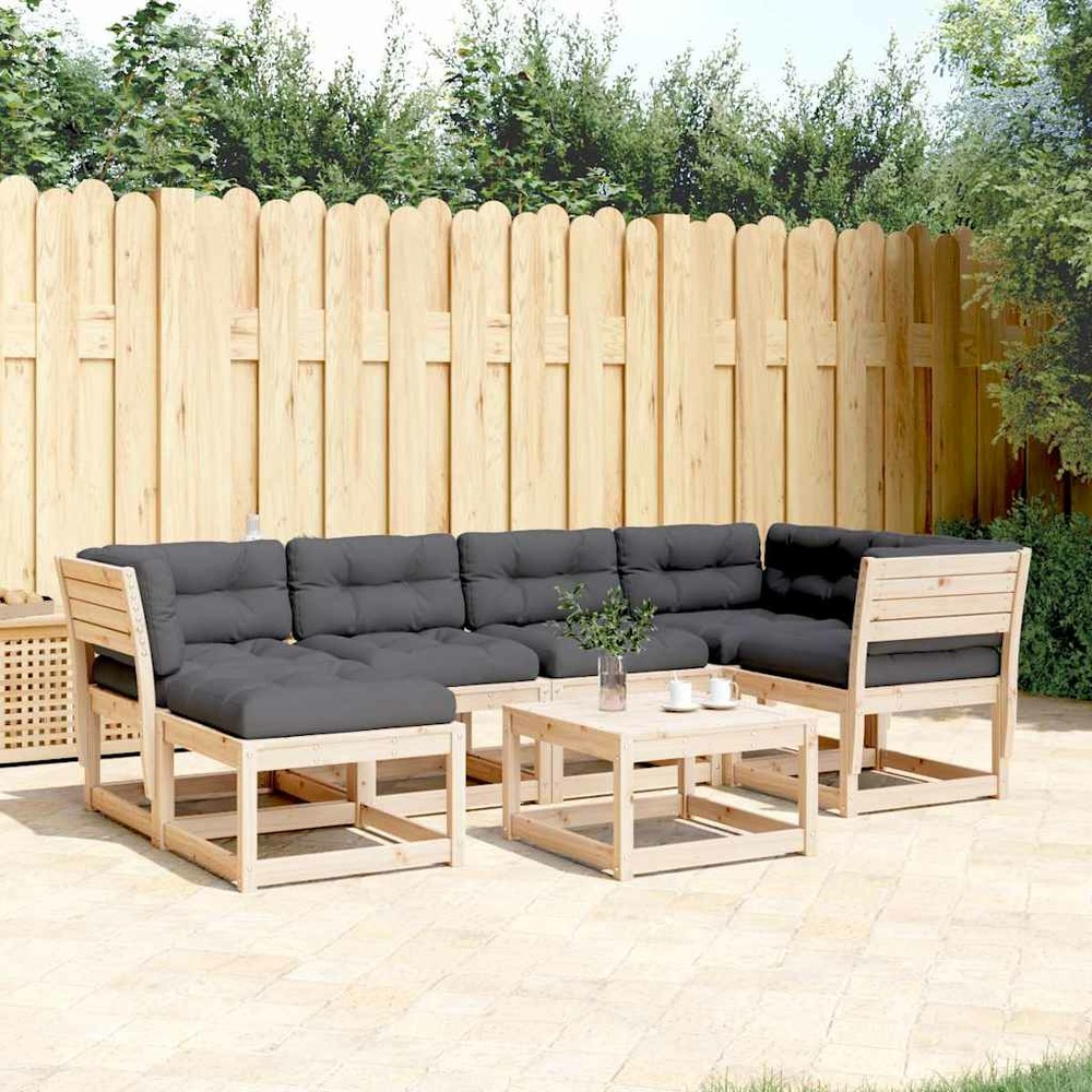 Salon de jardin 6 pcs avec coussins bois de pin massif