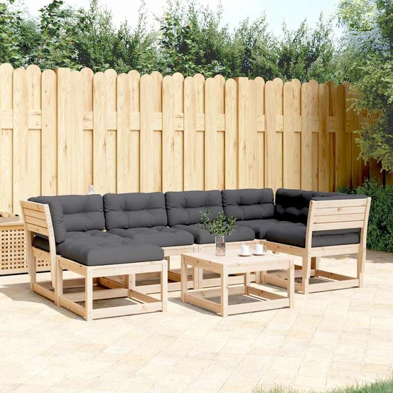 Salon de jardin 6 pcs avec coussins bois de pin massif
