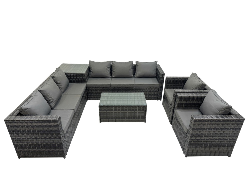 8 places salon de jardin lounge fauteuil 2 table basse gris foncé mixte