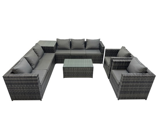8 places salon de jardin lounge fauteuil 2 table basse gris foncé mixte