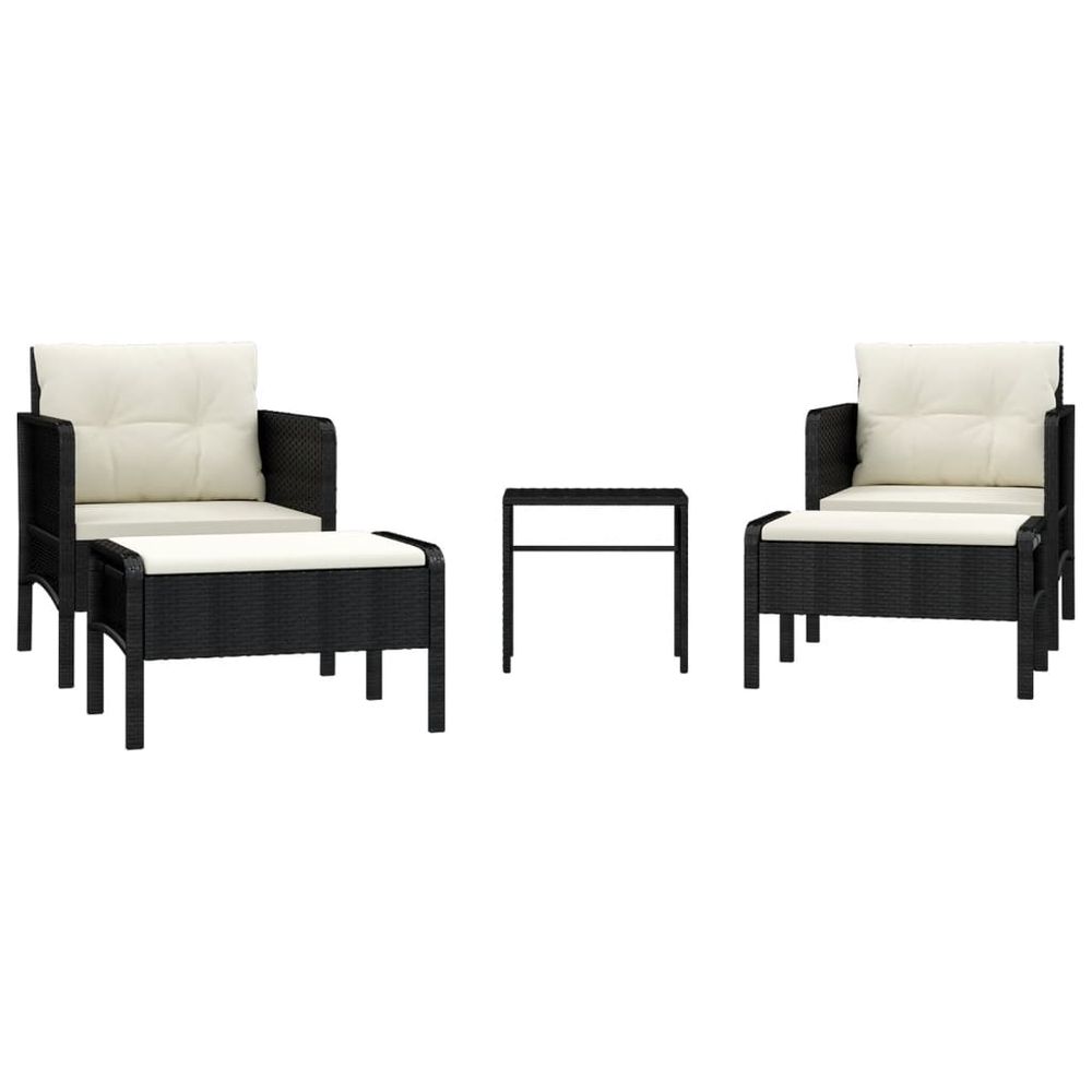 Salon de jardin 5 pcs avec coussins noir résine tressée