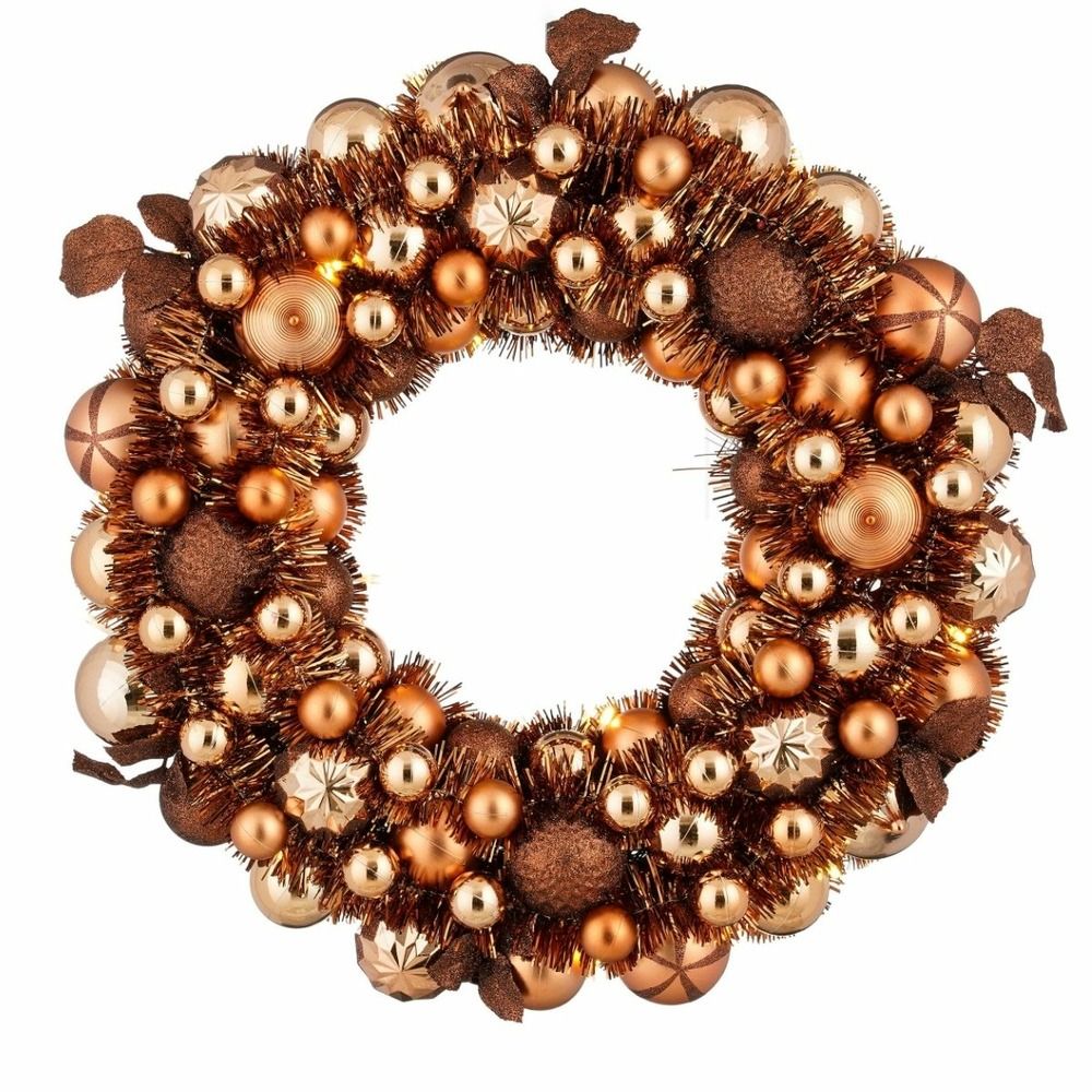 Mica decorations couronne de noël avec éclairage  - couronne de porte h8,5 x ø47 cm - avec minuterie et boules de noël -