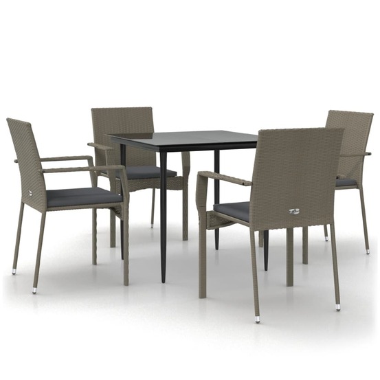 Ensemble à manger de jardin coussins 5 pcs noir et gris