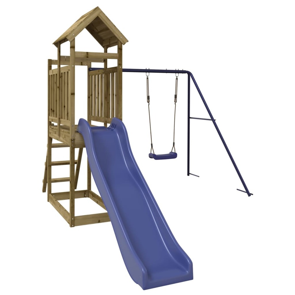 Aire de jeux d'extérieur balançoires toboggan portiques robuste jeux jardin242 x 379 x 214 cm bois de pin imprégné 02_00048