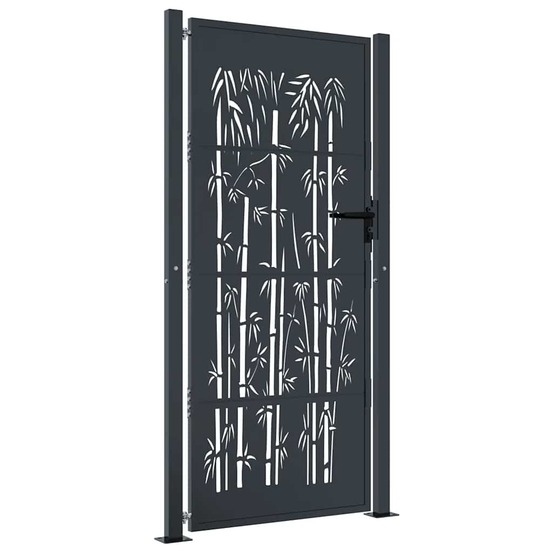 Portail de jardin anthracite 100x175 cm acier design bambou