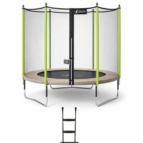 Trampoline jardin ø 300 cm + filet + échelle - jumpi 300 – taupe/vert