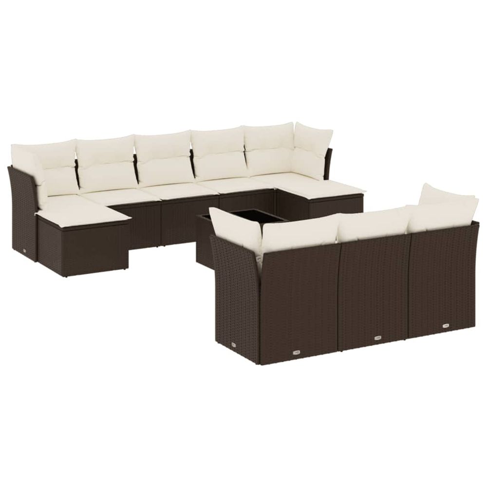 Salon de jardin et coussins 11 pcs marron résine tressée