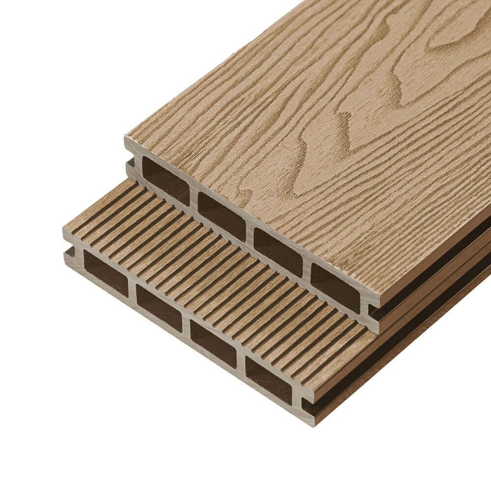 Home deluxe - planche de terrasse wpc samana premium - teck, 2 m² - sous-construction et accessoires complets inclus i sol de