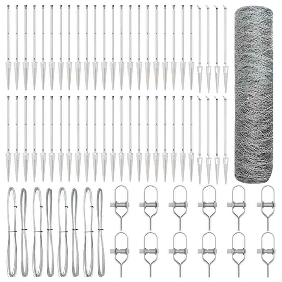 Clôture avec poteaux argent 1 x 100 m acier recouvert de pvc