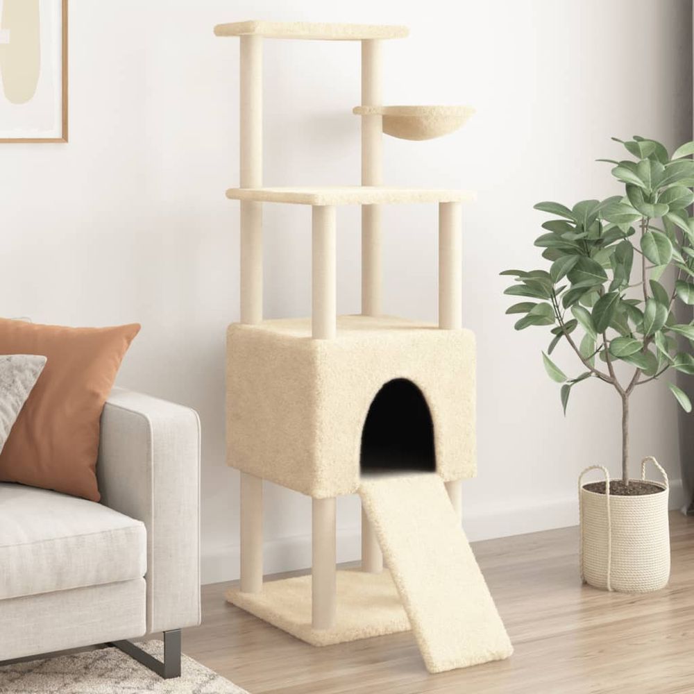 Arbre à chat complet échelle sisal panier crème 153cm pour grand chat