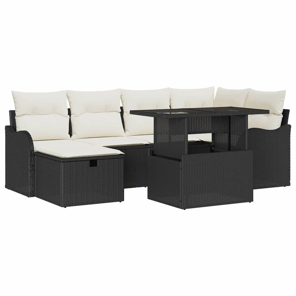 Ensemble de canapé de jardin 7 pc noir polyrotin
