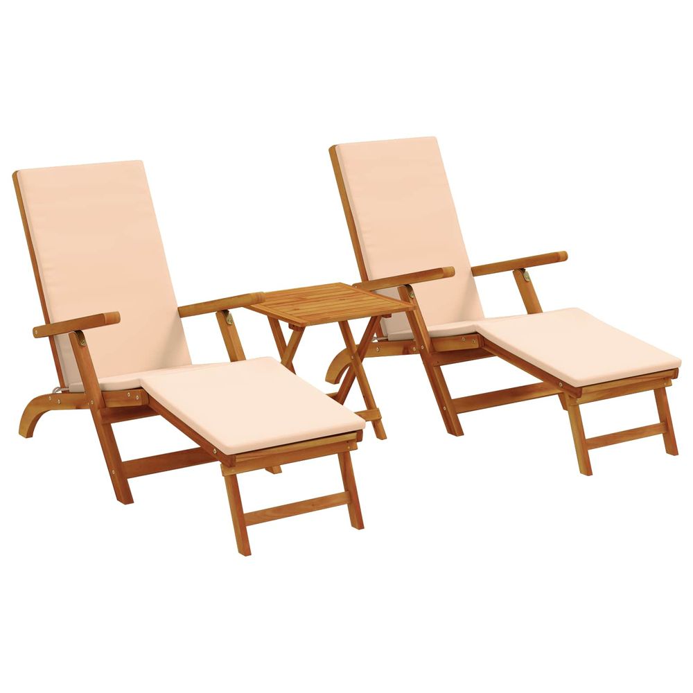 Chaise longue inclinable et pliable 3 pc bois d'acacia massif bain de soleil