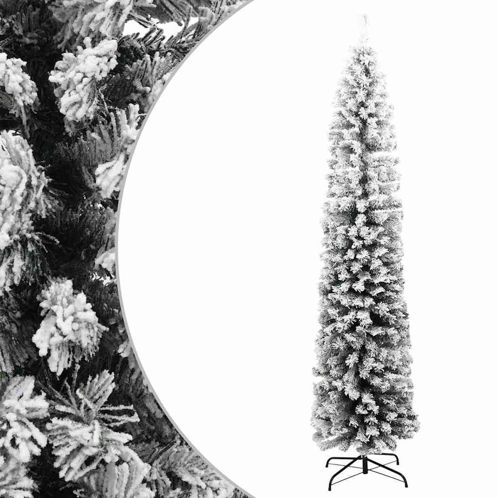Sapin de noël artificiel mince effet neige 240 cm vert et blanc
