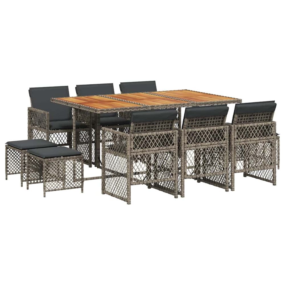 Ensemble à manger de jardin 11pcs avec coussins gris poly rotin