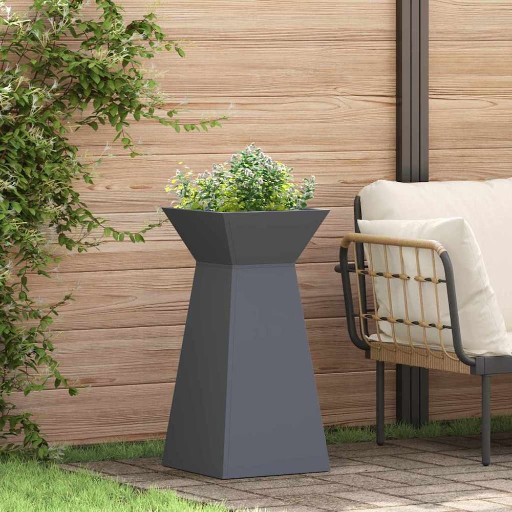 Jardinière haute trapézoïdale en acier pour jardin anthracite 73 cm