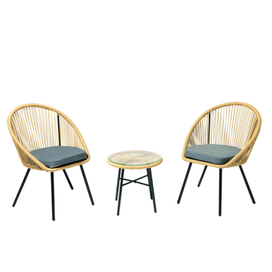 Salon de balcon 2 fauteuils et 1 table coussins gris ipanema