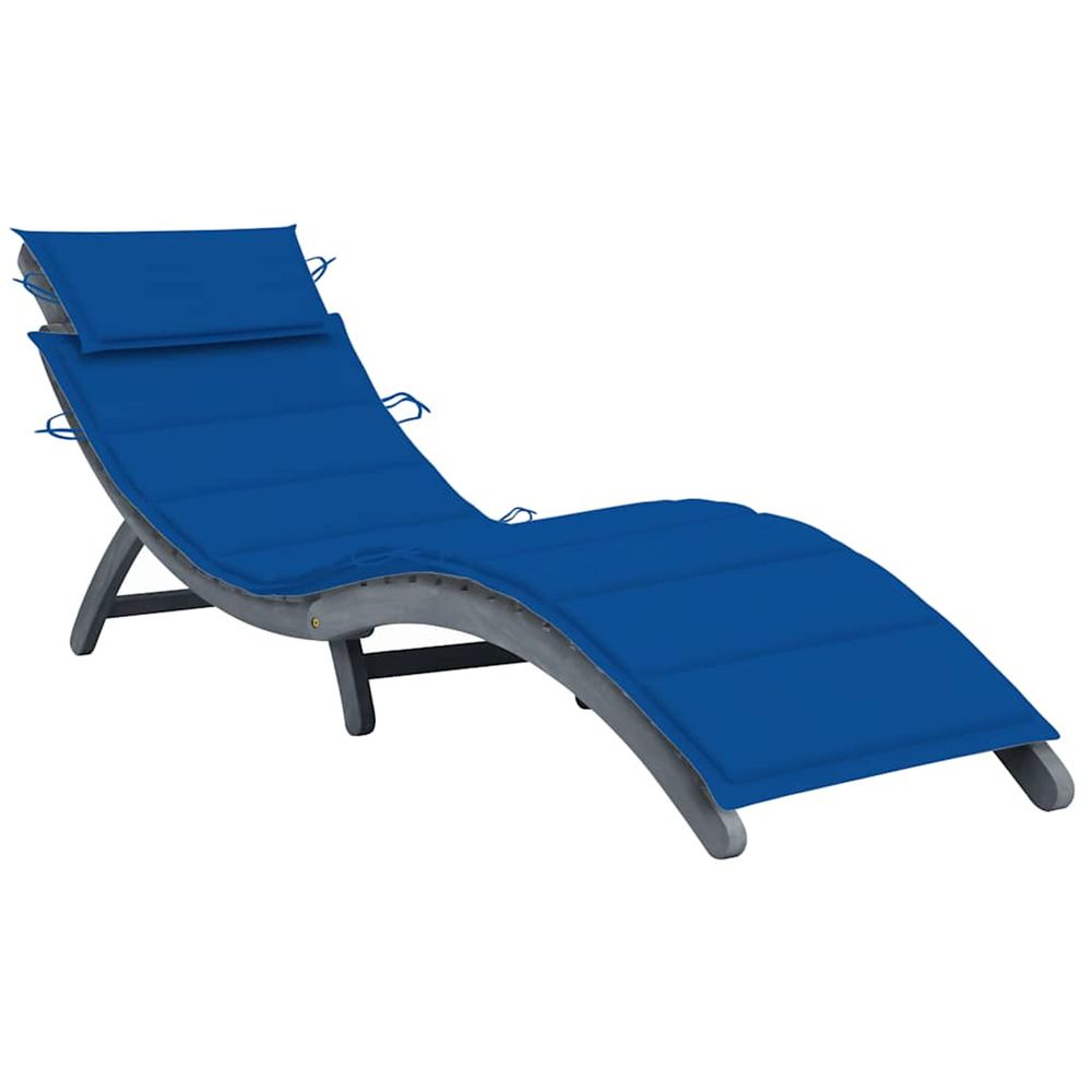 Chaise longue avec coussin gris bois d'acacia solide bain de soleil