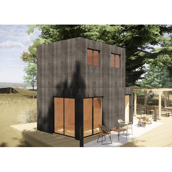 Studio de jardin re2020 en bois 5,5 x 3,5 x 2,7 m / isolation re2020, plancher isolé, mezzanine, terrasse / menuiseries alu k-line