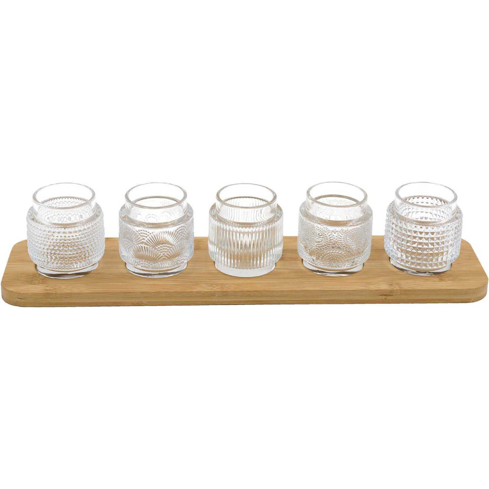 Bougeoirs en verre avec support en bambou