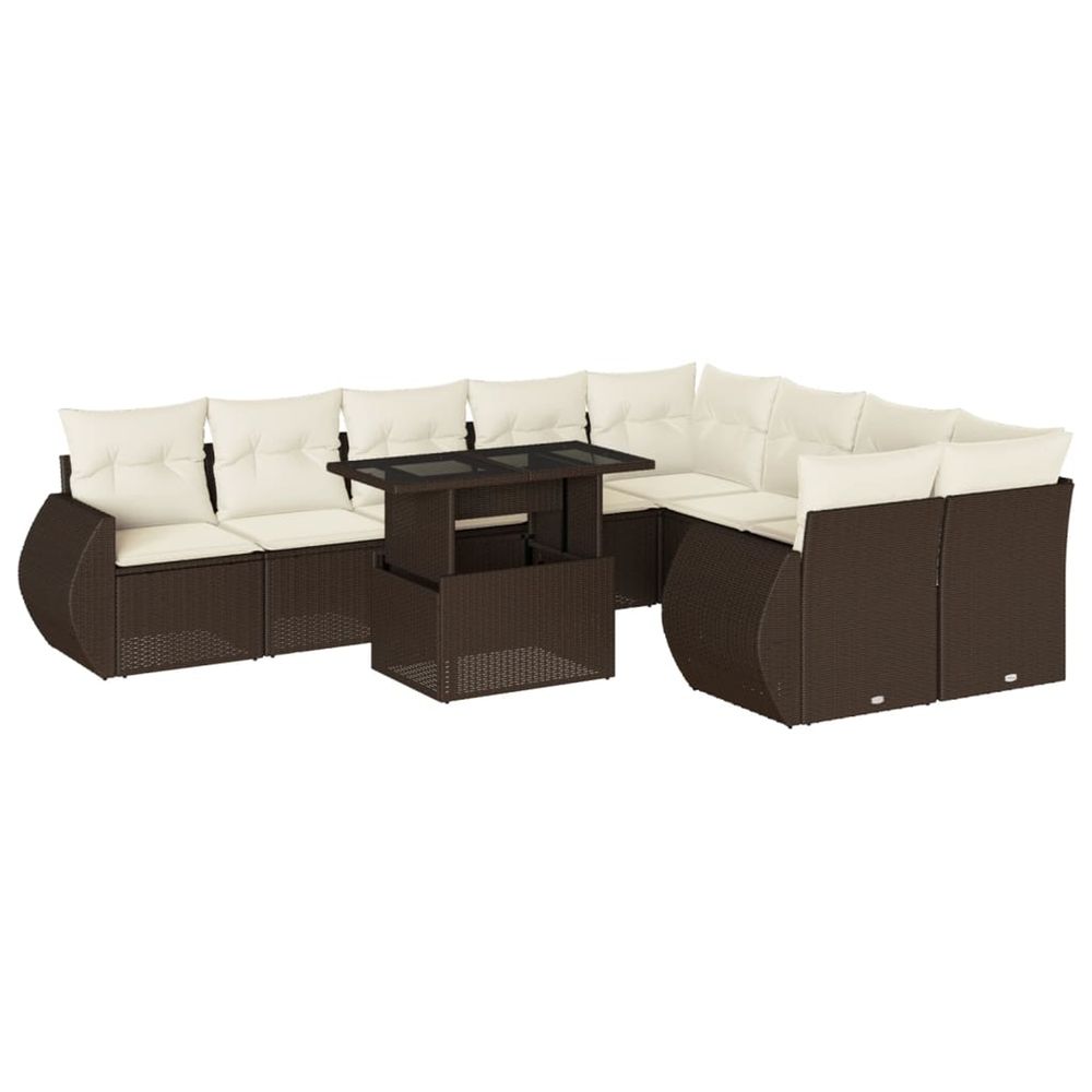 Salon de jardin 10 pcs avec coussins marron résine tressée