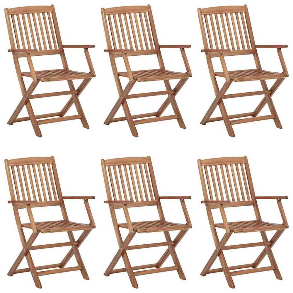 Chaises pliables de jardin lot de 6 avec coussins bois d'acacia