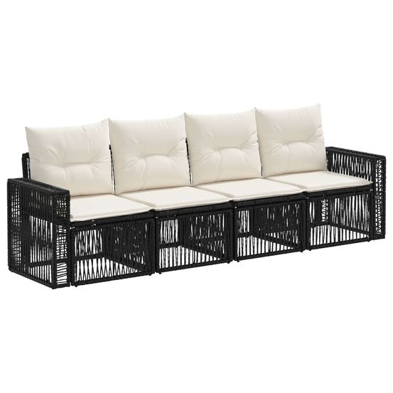 Ensemble de canapé de jardin 4 pc noir et blanc crème polyrotin