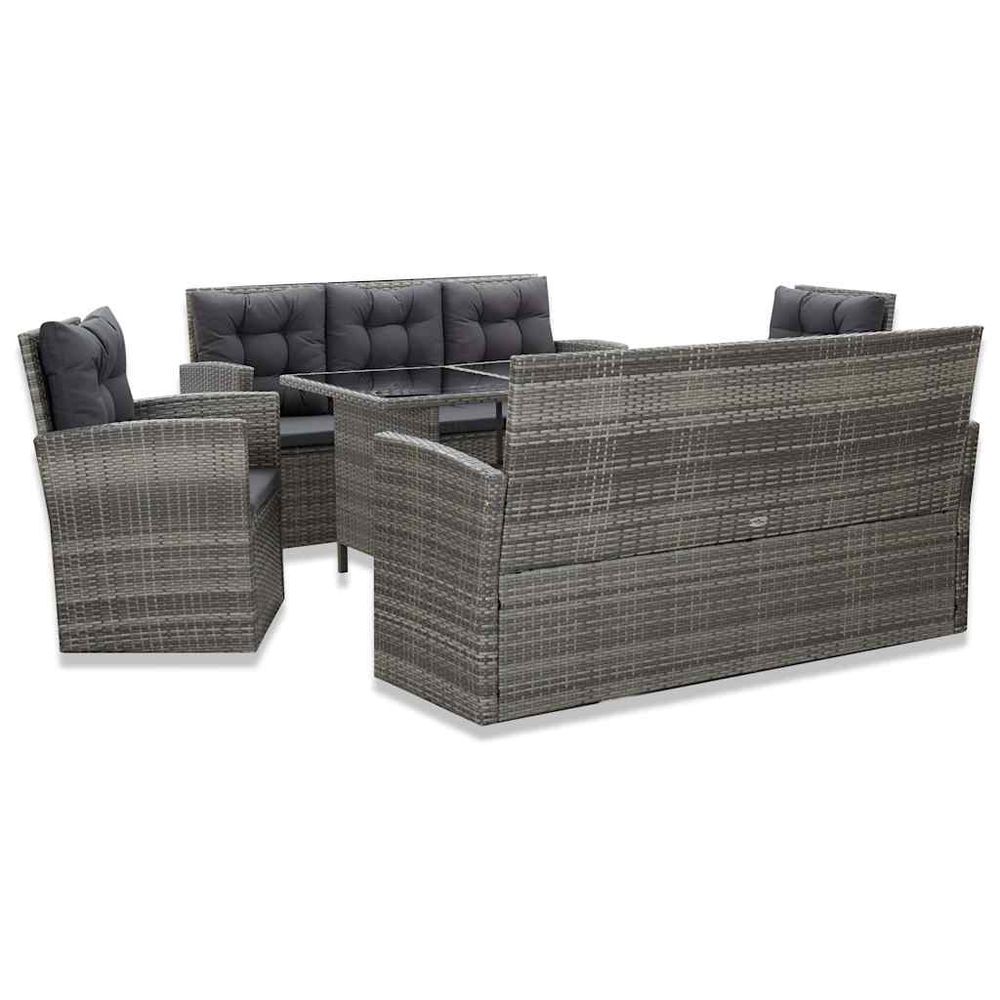 Ensemble à manger d'extérieur 5pcs coussins résine tressée gris