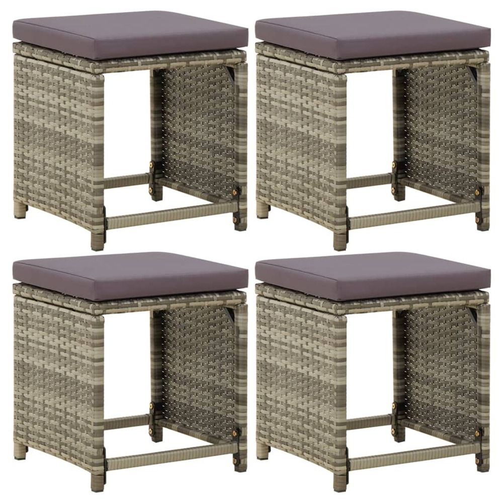 Tabourets de jardin lot de 4 avec coussins résine tressée gris