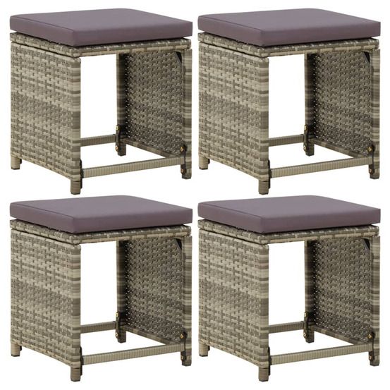 Tabourets de jardin lot de 4 avec coussins résine tressée gris