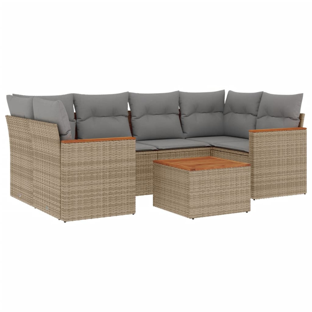Salon de jardin avec coussins 7pcs mélange beige résine tressée