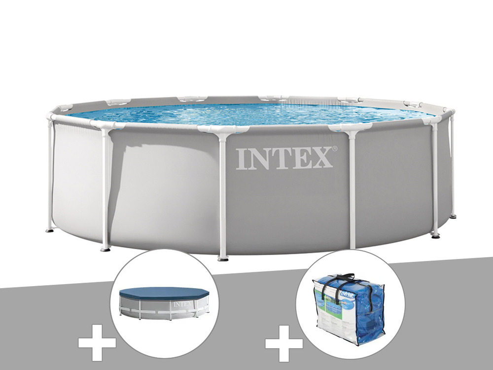 Kit piscine tubulaire prism frame ronde 3,66 x 1,22 m + bâche à bulles + bâche