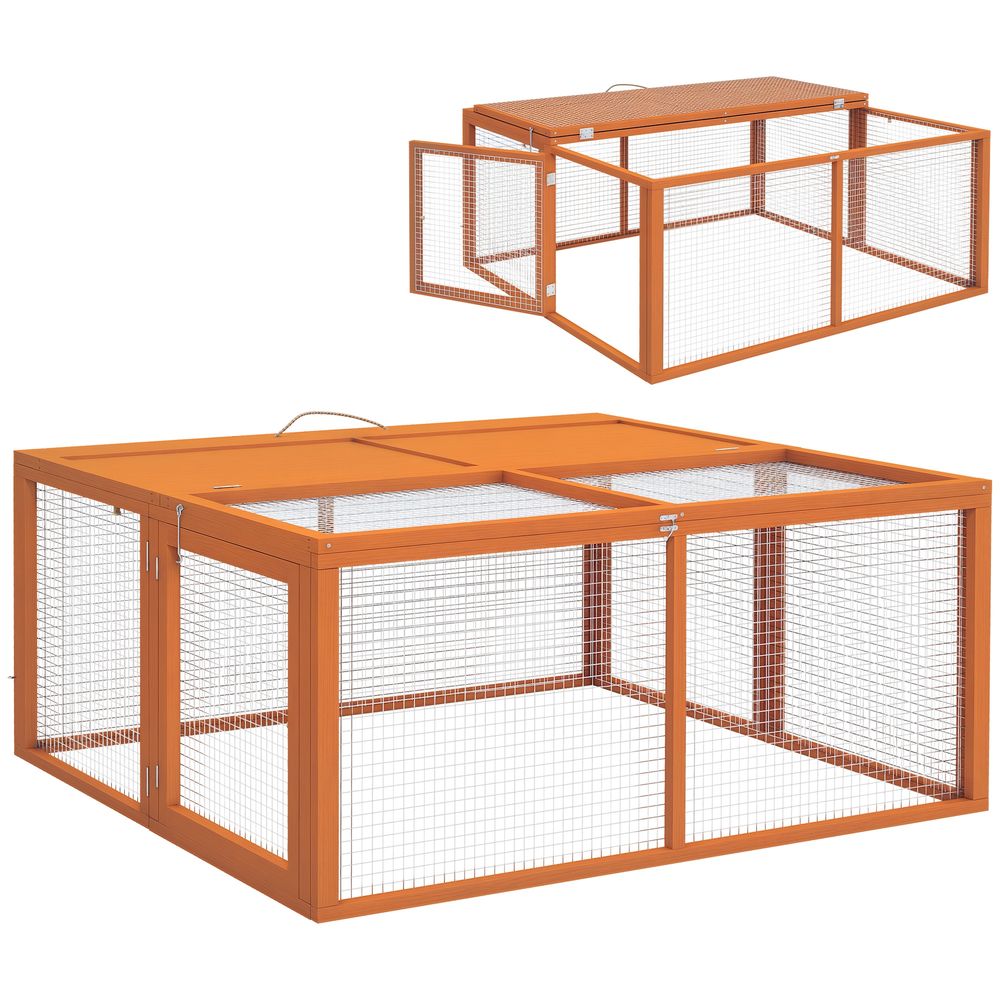 Clapier lapin extérieur pliable bois grand parc grillagé ouvertures 110x105x50cm