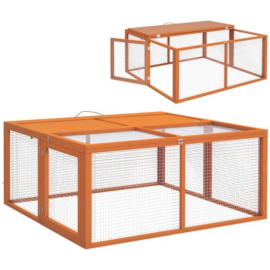 Clapier lapin extérieur pliable bois grand parc grillagé ouvertures 110x105x50cm