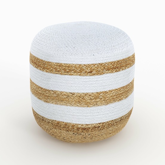 Billy-pouf rond en jute, rayures blanches d40 cm
