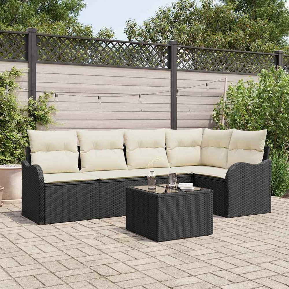 Ensemble de canapé de jardin avec coussin 6 pcs noir poly rotin