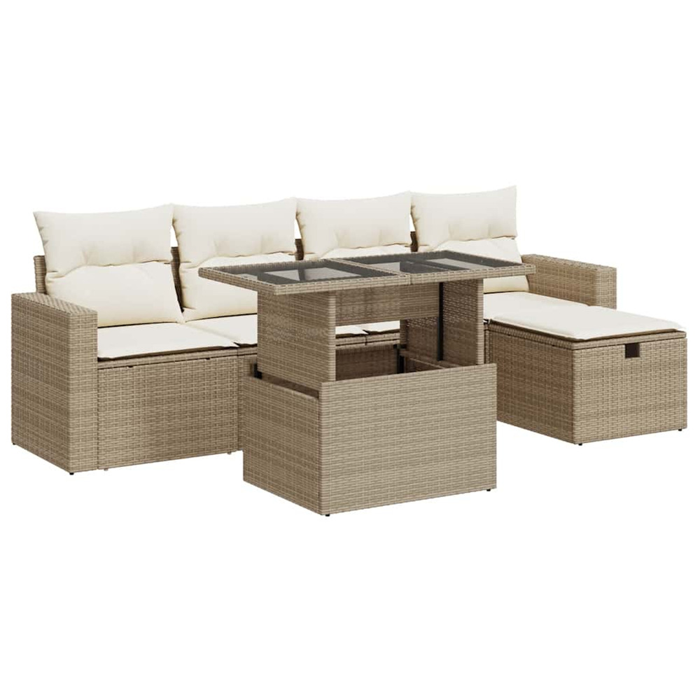 Salon de jardin avec coussins 6 pcs beige résine tressée