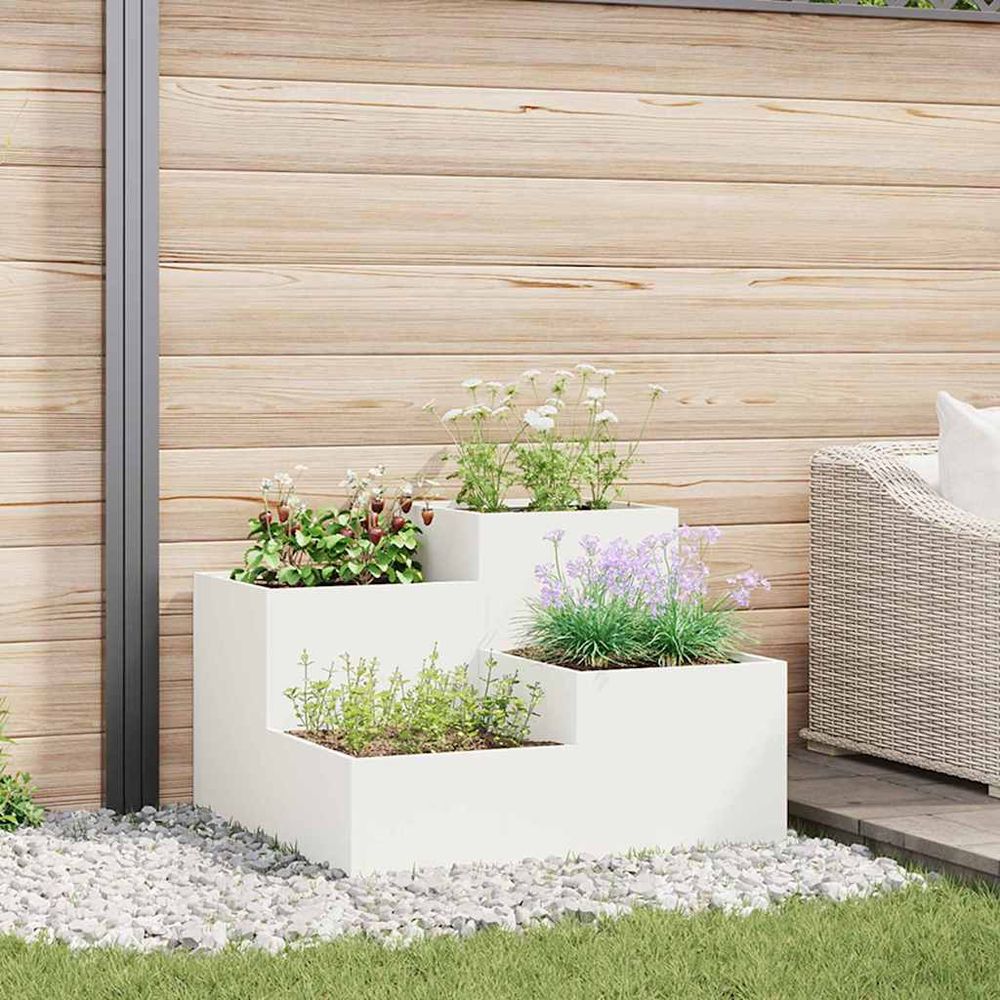 Jardinière carrée acier potager surélevé pour extérieur blanc 80x80x60 cm