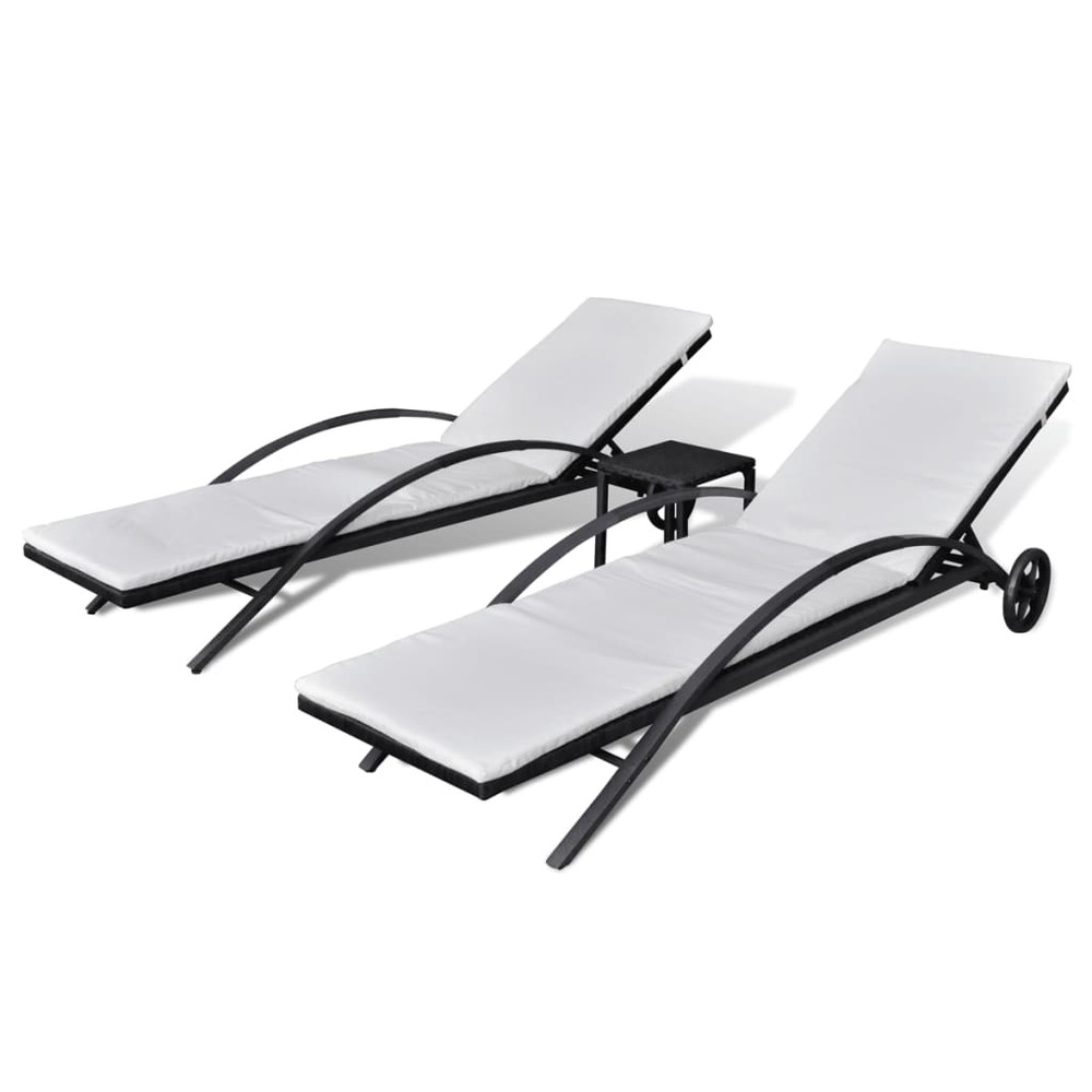 Chaises longues avec table 199,5 x 65 x 37 cm résine tressée noir