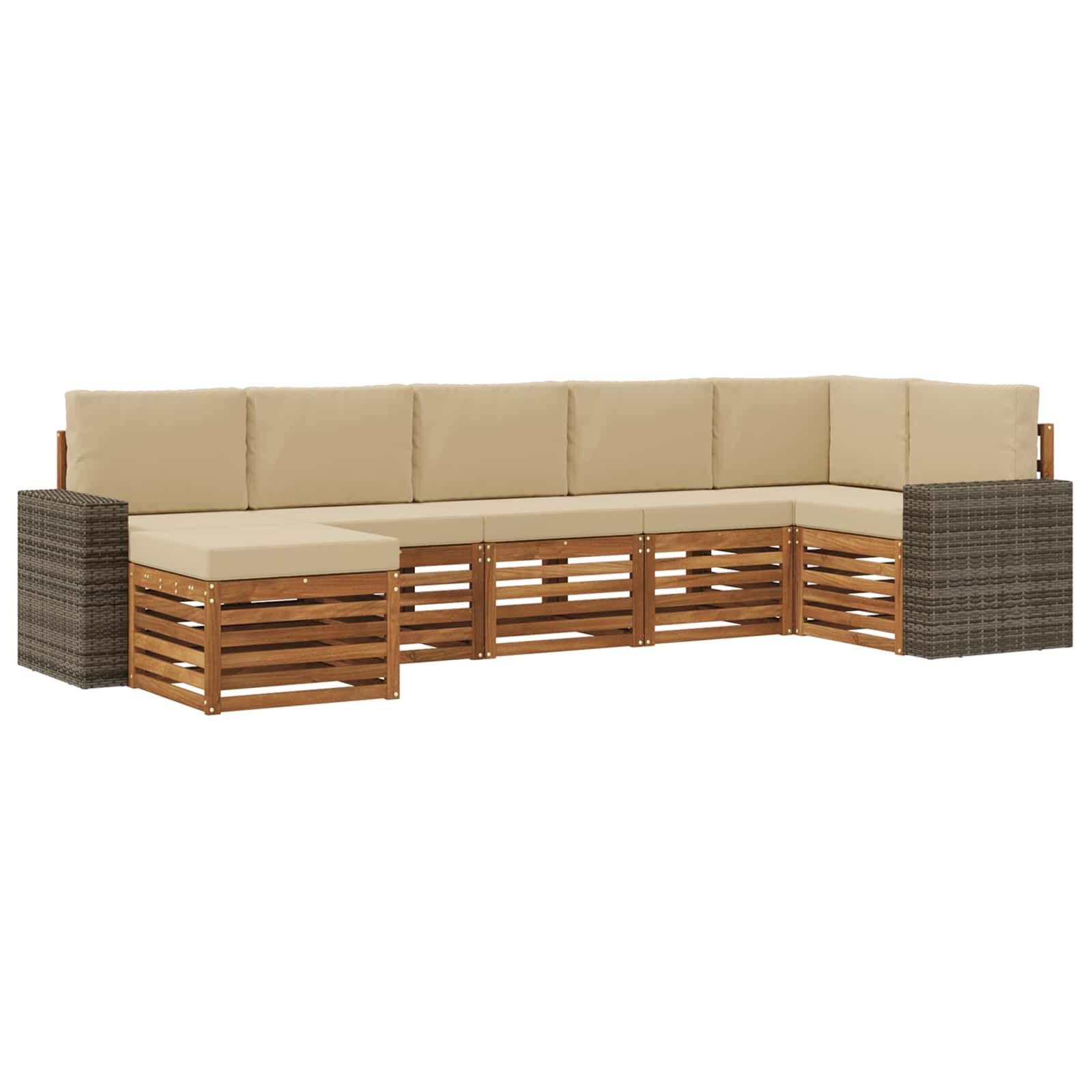 Ensemble de canapé d'angle avec coussin 7 pcs naturel et beige