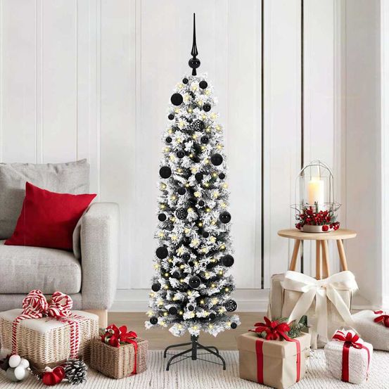 Sapin de noël artificiel vert 150 cm, kit complet avec 150 led, 61 boules et cime