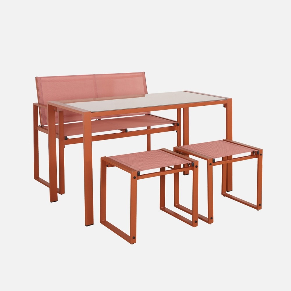 Table de jardin encastrable acier et textilène + 4 assises 125cm - tavena