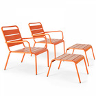 Lot de 2 fauteuils relax avec repose-pieds en métal orange