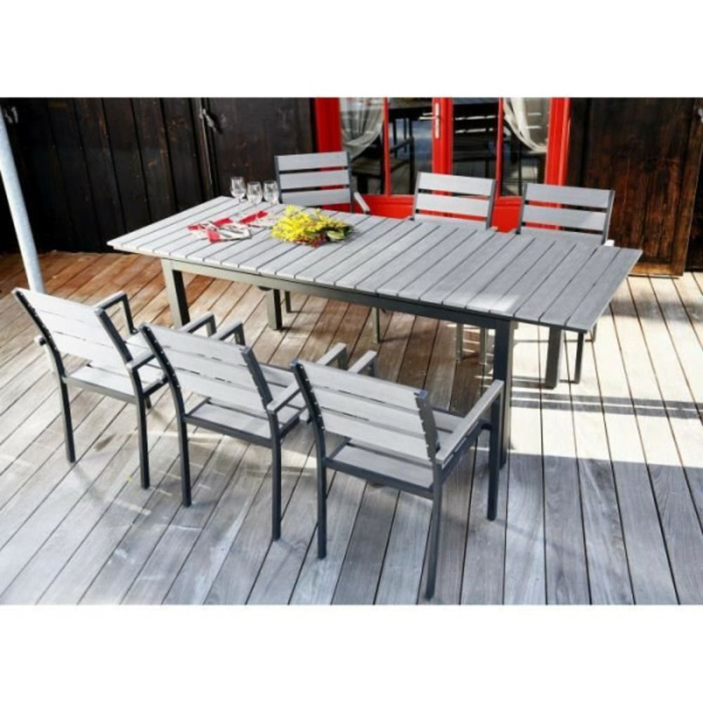 Ensemble table extensible de jardin 180 - 240 cm + 6 fauteuils aluminium